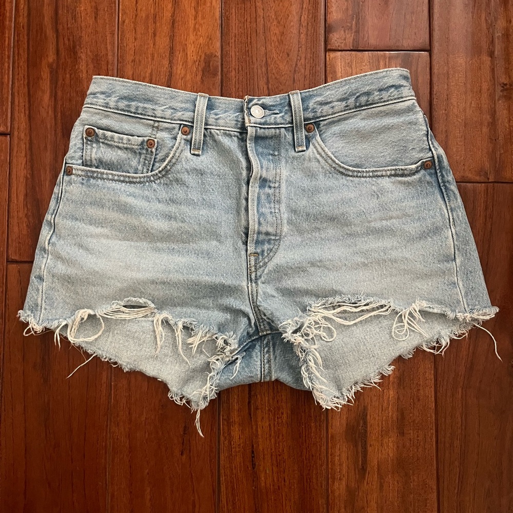 Levi light wash cutoff jean shorts